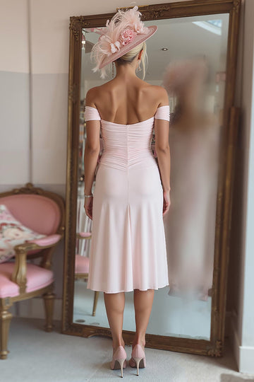 Off The Shoulder Ruched Candy Rosa Mor Till Bruden Klänning Med Slits
